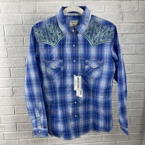 Panhandle Roughstock Cotton Pearl Snap Shirt Western Plaid Mens M Rodeo Cowgirl
